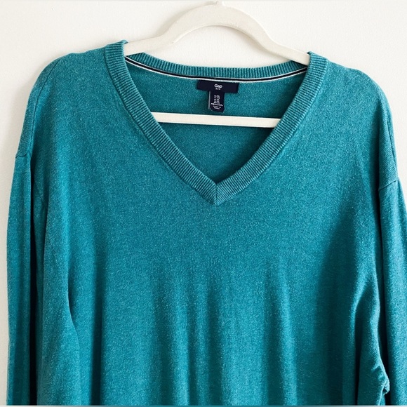 Men’s Gap Turquoise V-Neck Sweater, Size XL, 100% Cotton - Picture 3 of 5